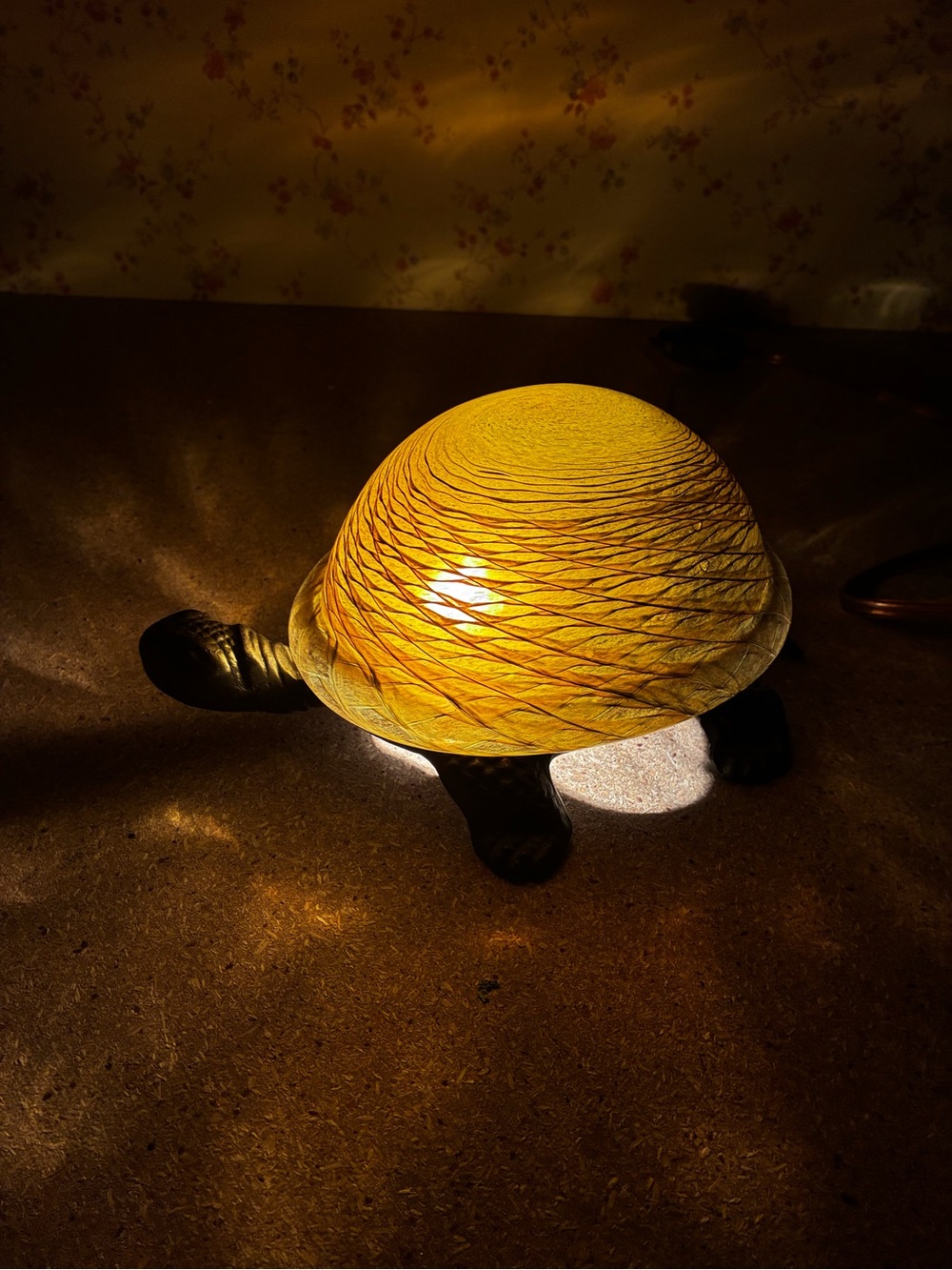 Vintage Tiffany style Turtle Lamp. With Amber Glass